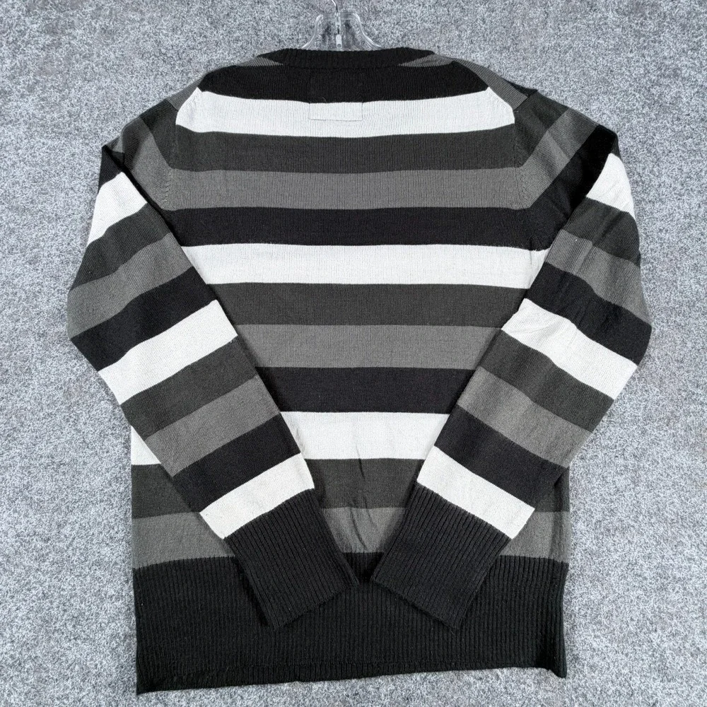 BKE Pullover Sweater‎ Mens L Black Gray White Striped Classic Office Wear Preppy